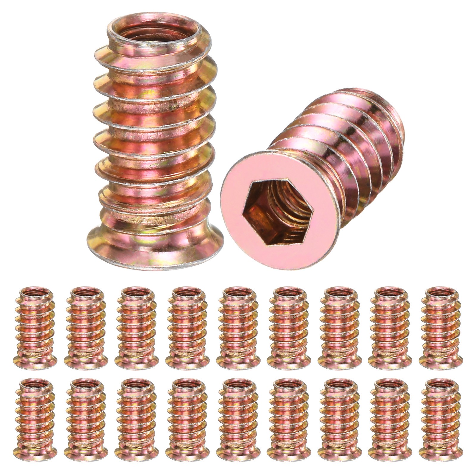 20-Pack Threaded Inserts for Wood, M6x20mm Threaded Insert Nuts [Gold Tone]