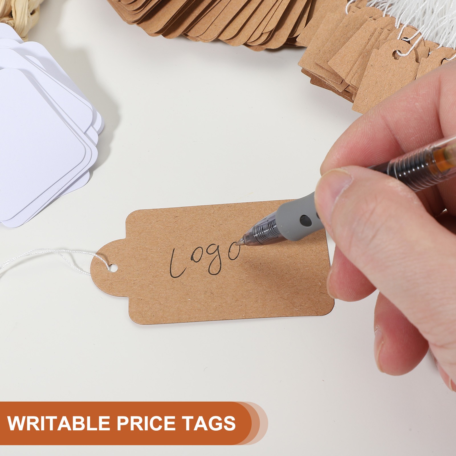 200Pcs 2.76"x1.57" Price Tags Writable Labels Display Label with String Brown