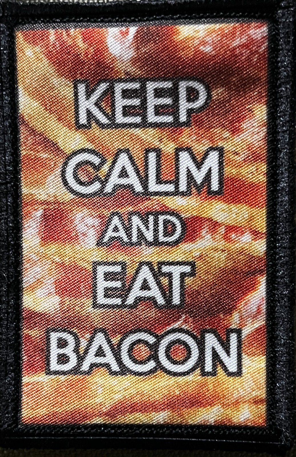 Keep Calm and Eat Bacon Morale Patch Tactical Military Army USA Flag Hook Badge
