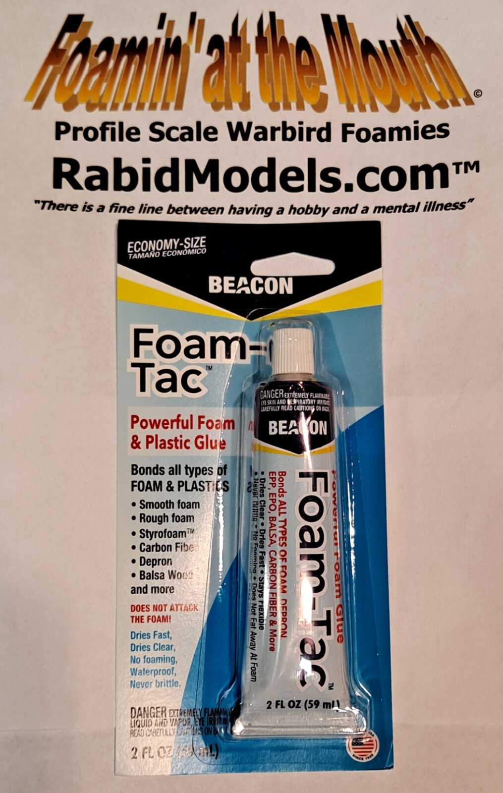 FOAM-TAC CRAFT GLUE - 2oz TUBE! Clear, Fast, Waterproof, Flexible -SHIPPING INCL