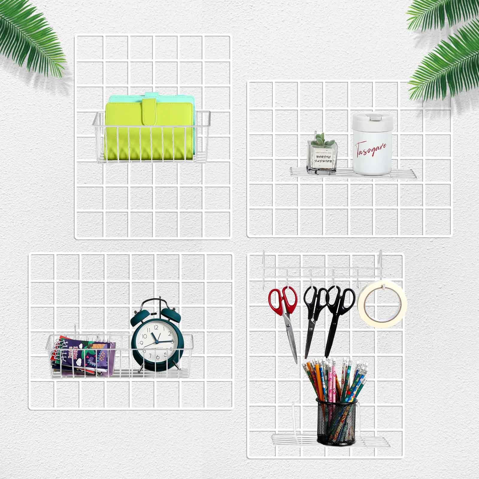 9 Pcs Wall Grid Hanging Basket Shelf Hooks Set Includes 3 Basket 3 Wire Strai...