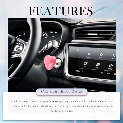 Car Push Start Button Cover with Heart Shape,Press-Designed Push to Start Pink