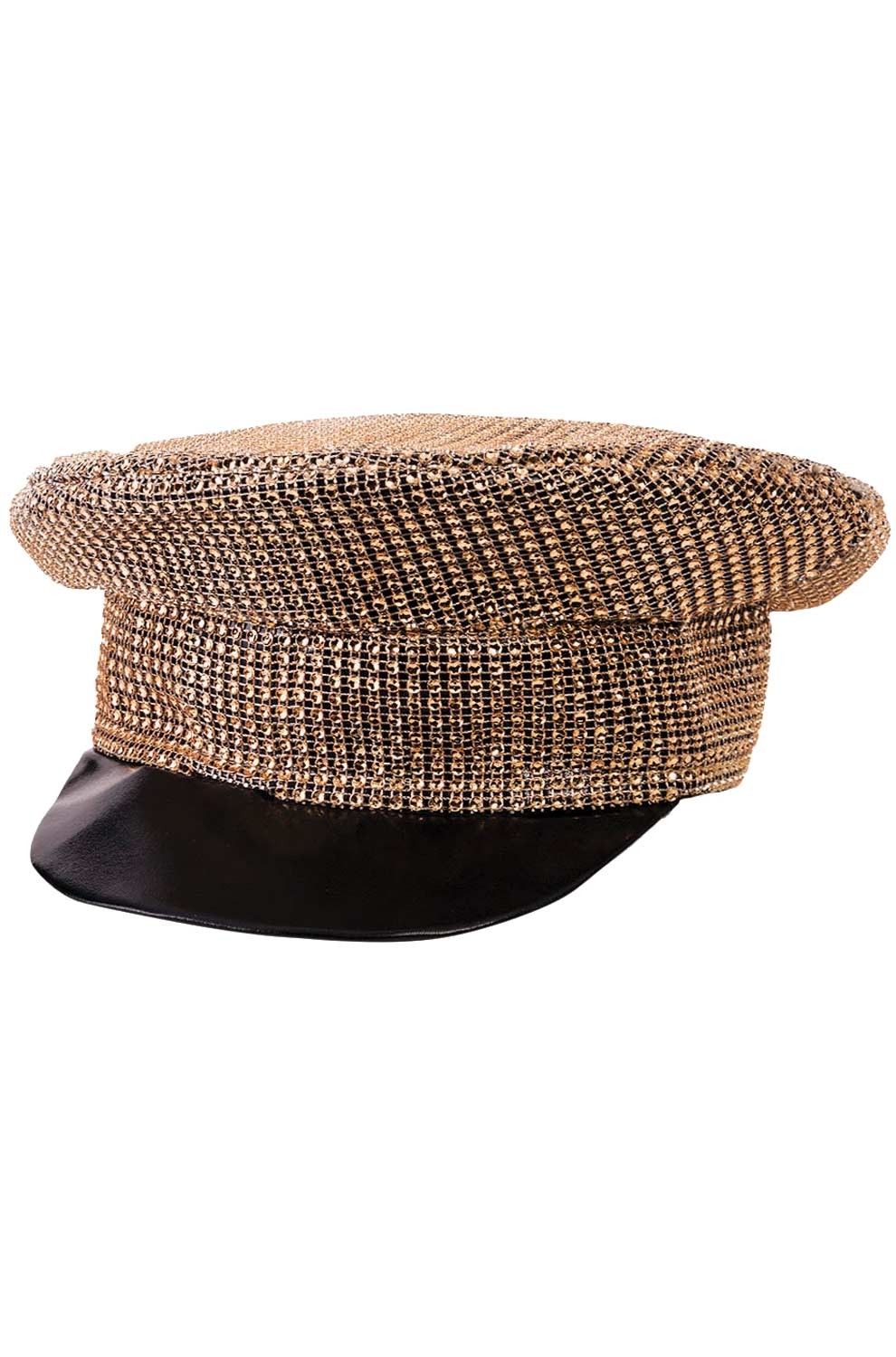 Brand New 1970s Disco Sequin Officer Hat (Gold)