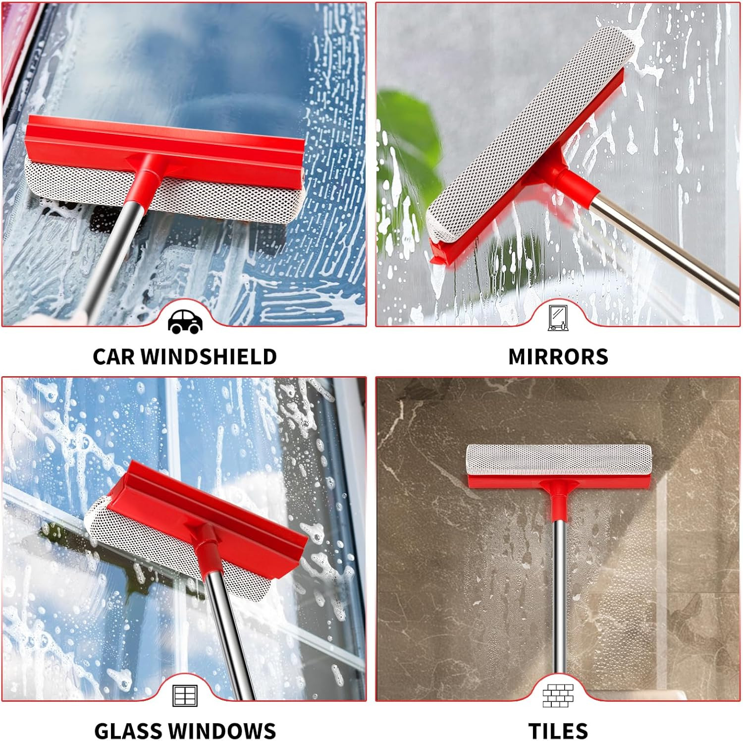 Window Squeegee with 18.5"-28.5" Retractable Handle, 2-In-1 Squeegee for Window