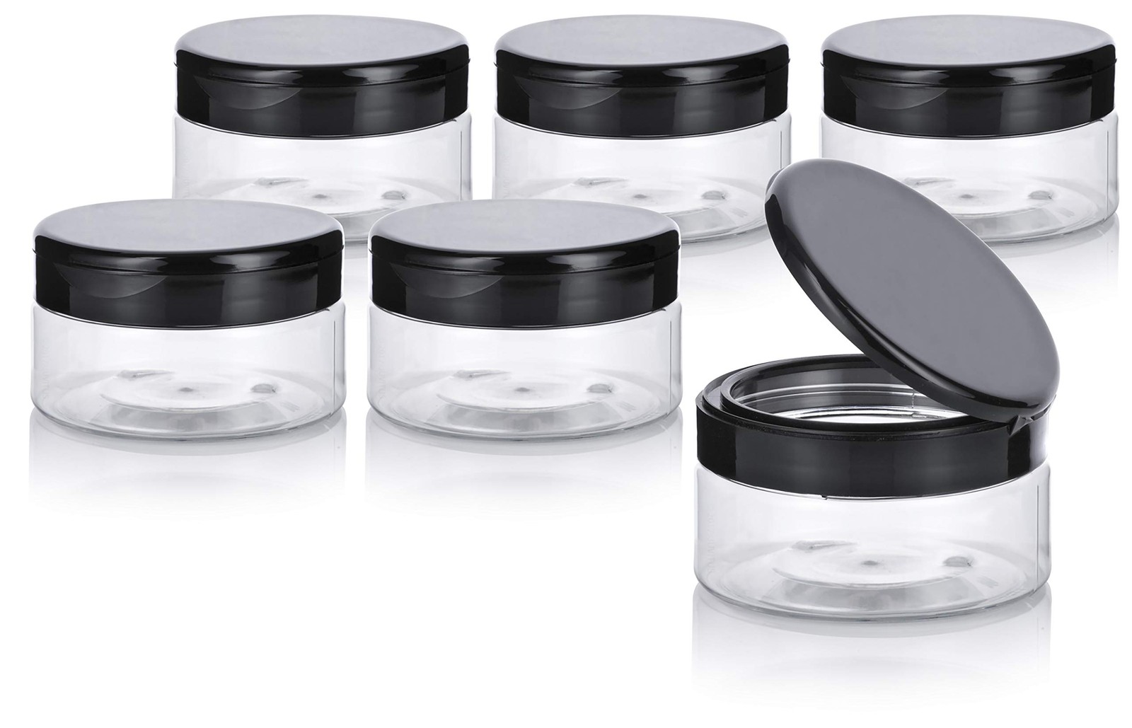6 PCS 8 Oz Clear PET Plastic Refillable Low Profile Jar With Black Flip Top
