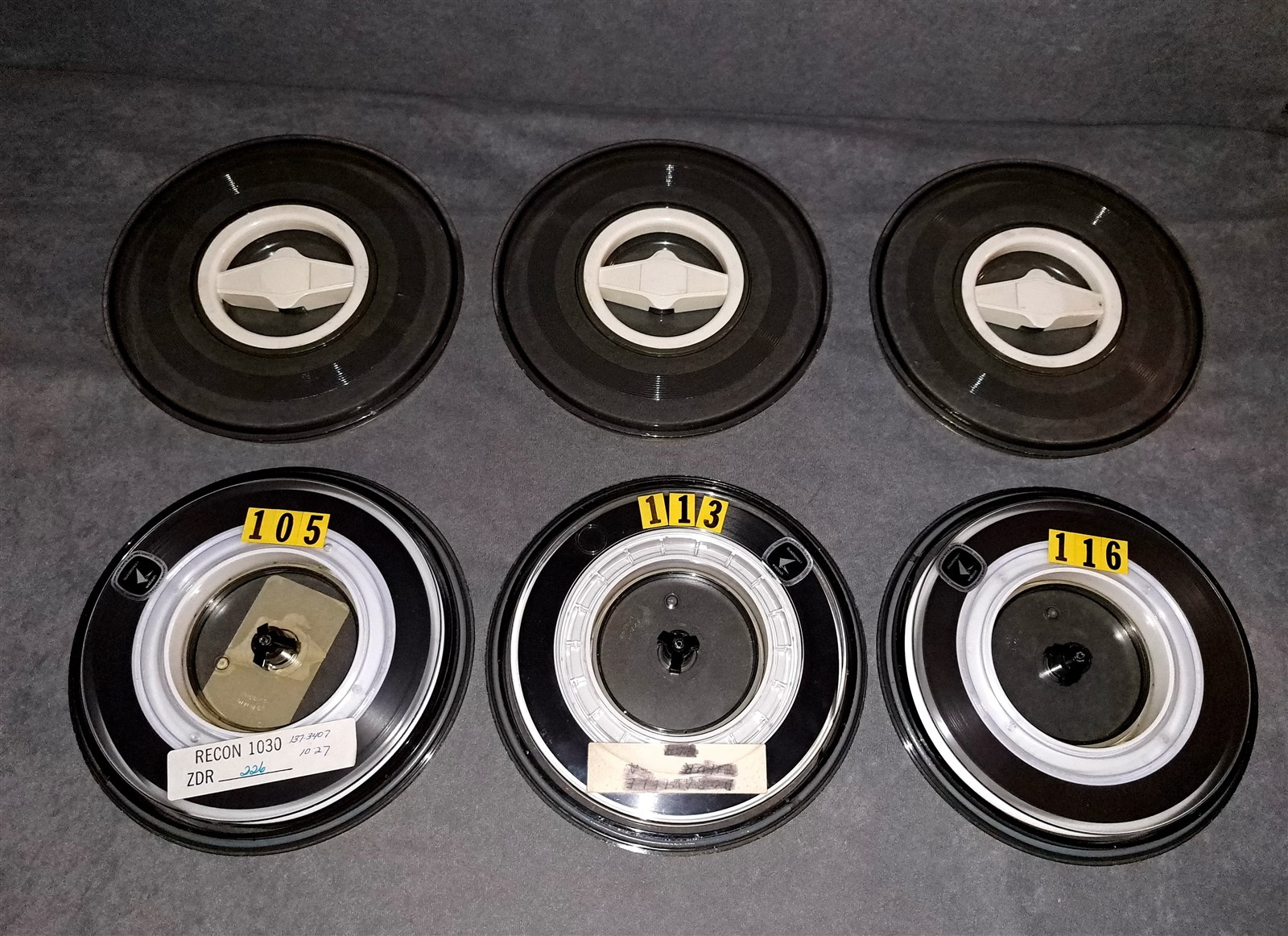 3 Quadronix 9-Track 7" Computer Data Magnetic Tape Reels [w/Cases]