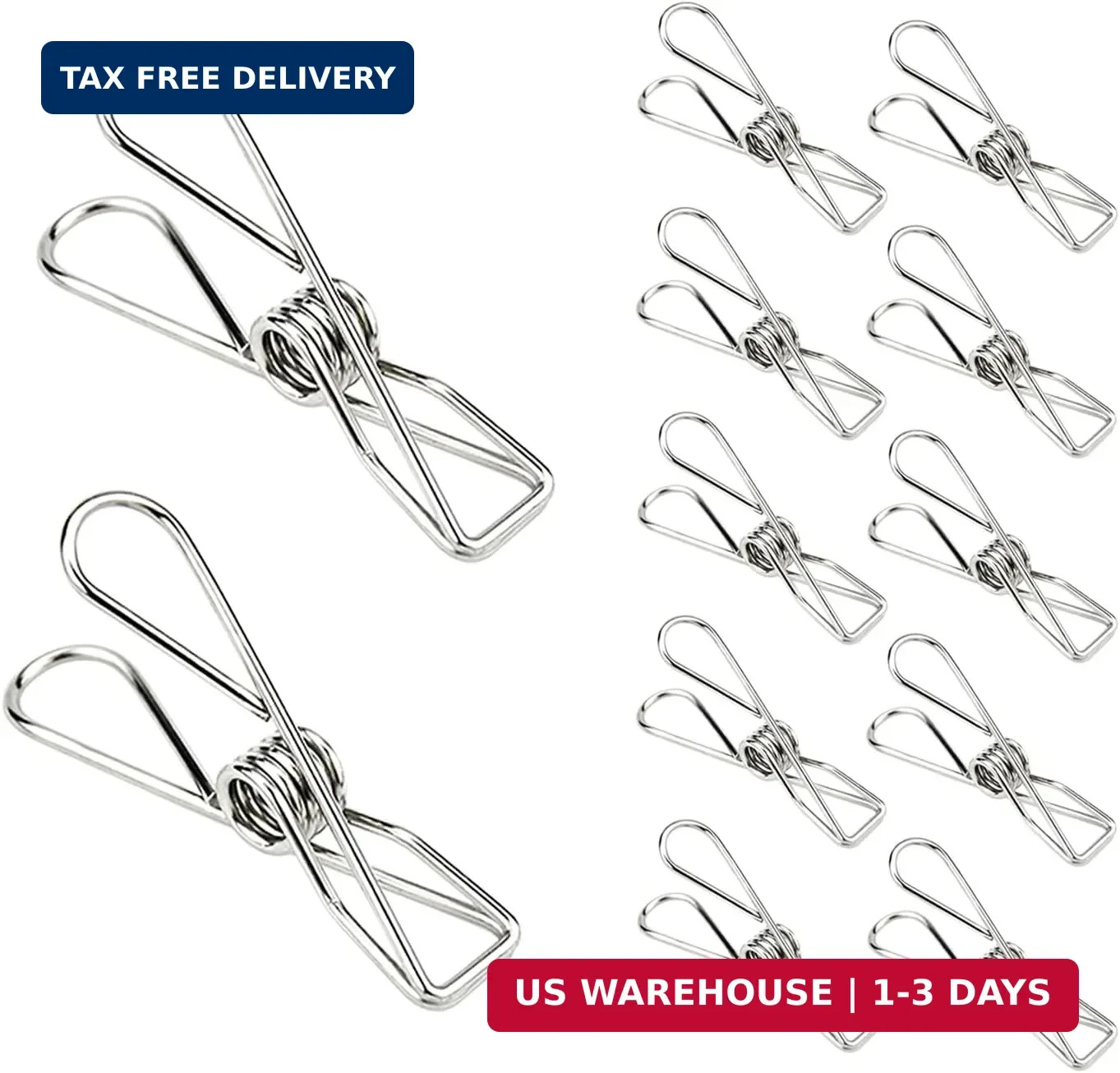 Laundry Clothes Pins Clips 50 Pack, Stainless Steel Heavy Duty Laundry Peg Metal