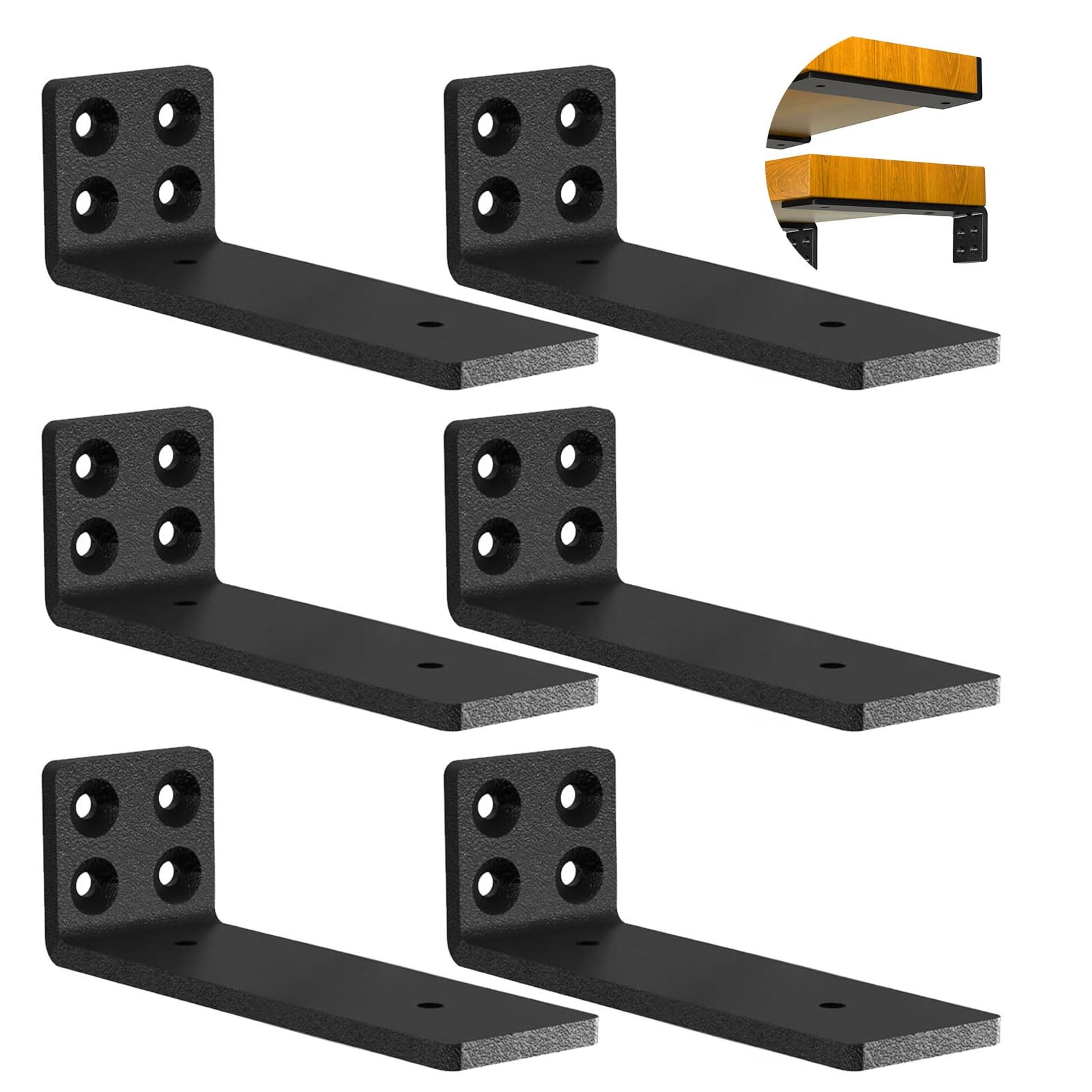 Floating Shelf Hardware Heavy Duty Hidden Black LShaped Brackets 8 In 6 Pack