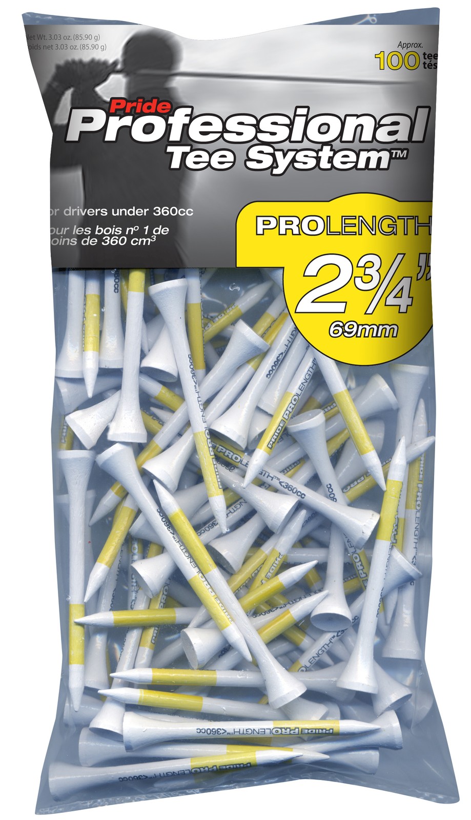 Pride Golf ProLength PTS Yellow 2 3/4" White/Yellow Golf Tees New