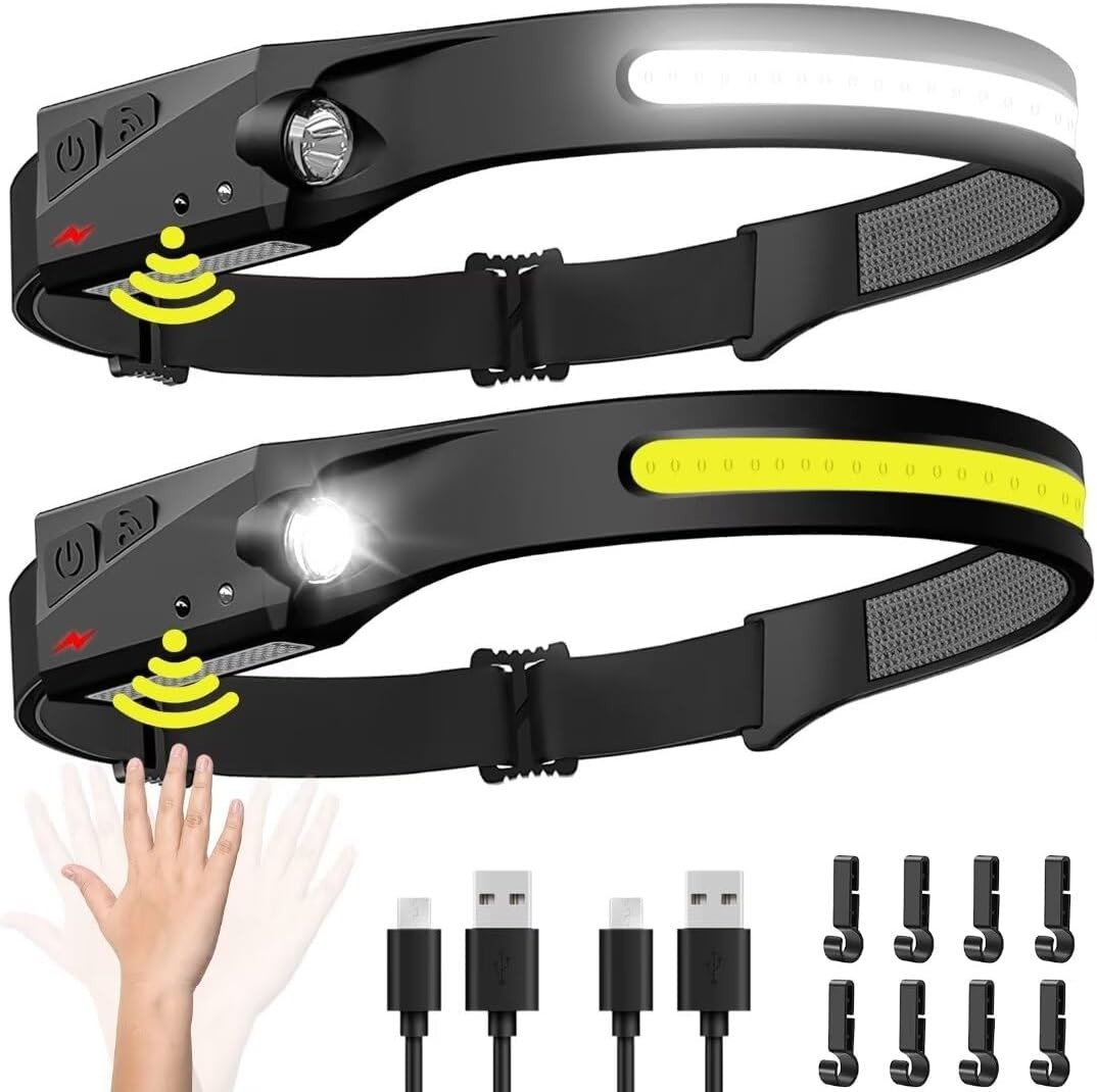 LED Headlamp with Motion Sensor - Camping Accessories 2 Pack