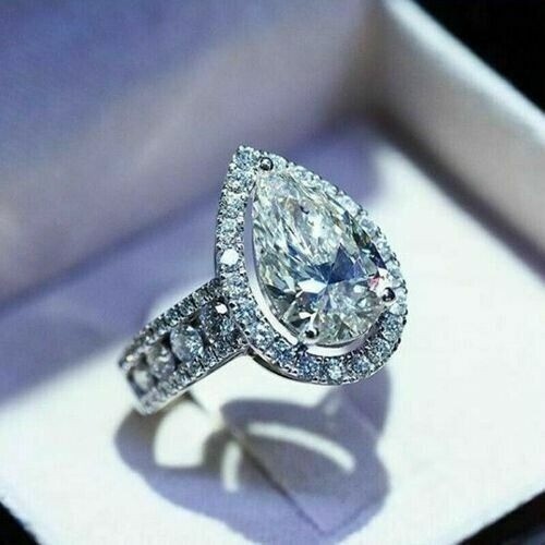 Pear Cut Lab-Created 3.10 Ct White Diamond Wedding Ring 925 Sterling Silver