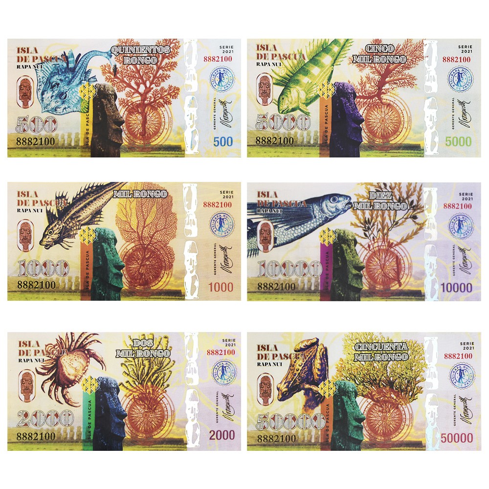6pcs/set Isla De Pascua Rongo Banknotes - 500, 1000, 2000, 5000, 10000, 50000
