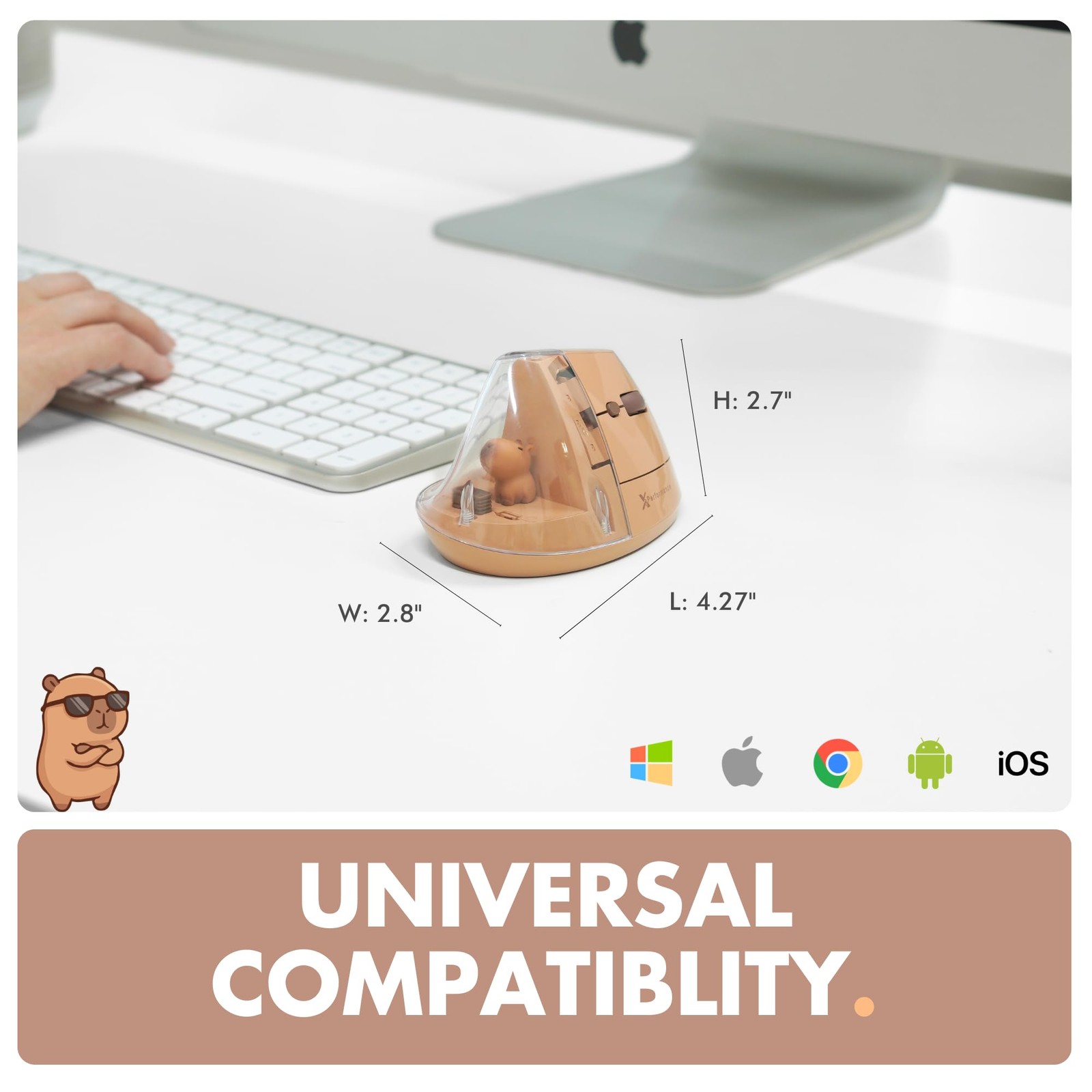 Wireless Vertical Ergonomic Mouse - Click with Capybara - (BT + 2.4G) Up to 4...