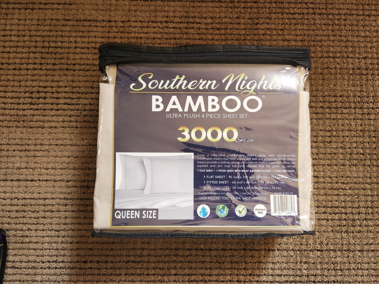 Southern Nights Bamboo Ultra Plush 4 Piece Bed Sheet Set 3000 Series Queen - Tan