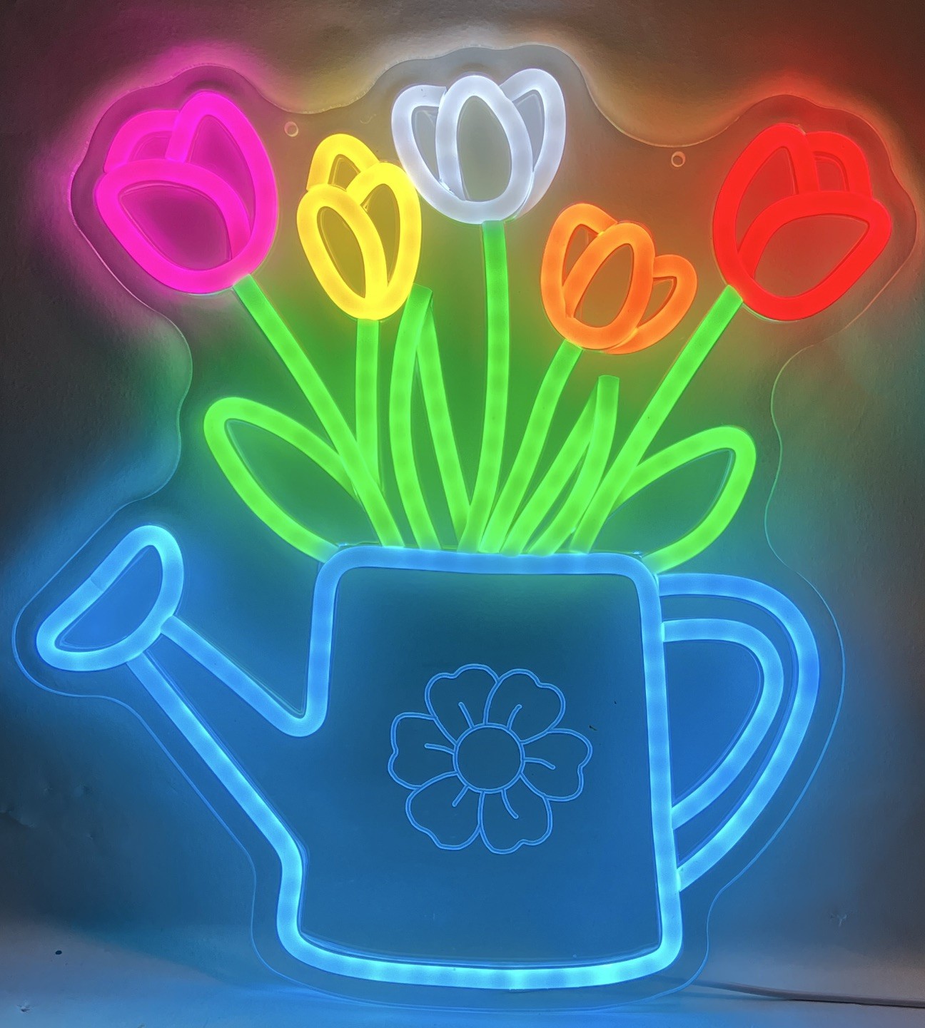 LED Wall Mounted Color Night Light, Watering Can Tulip Flowers