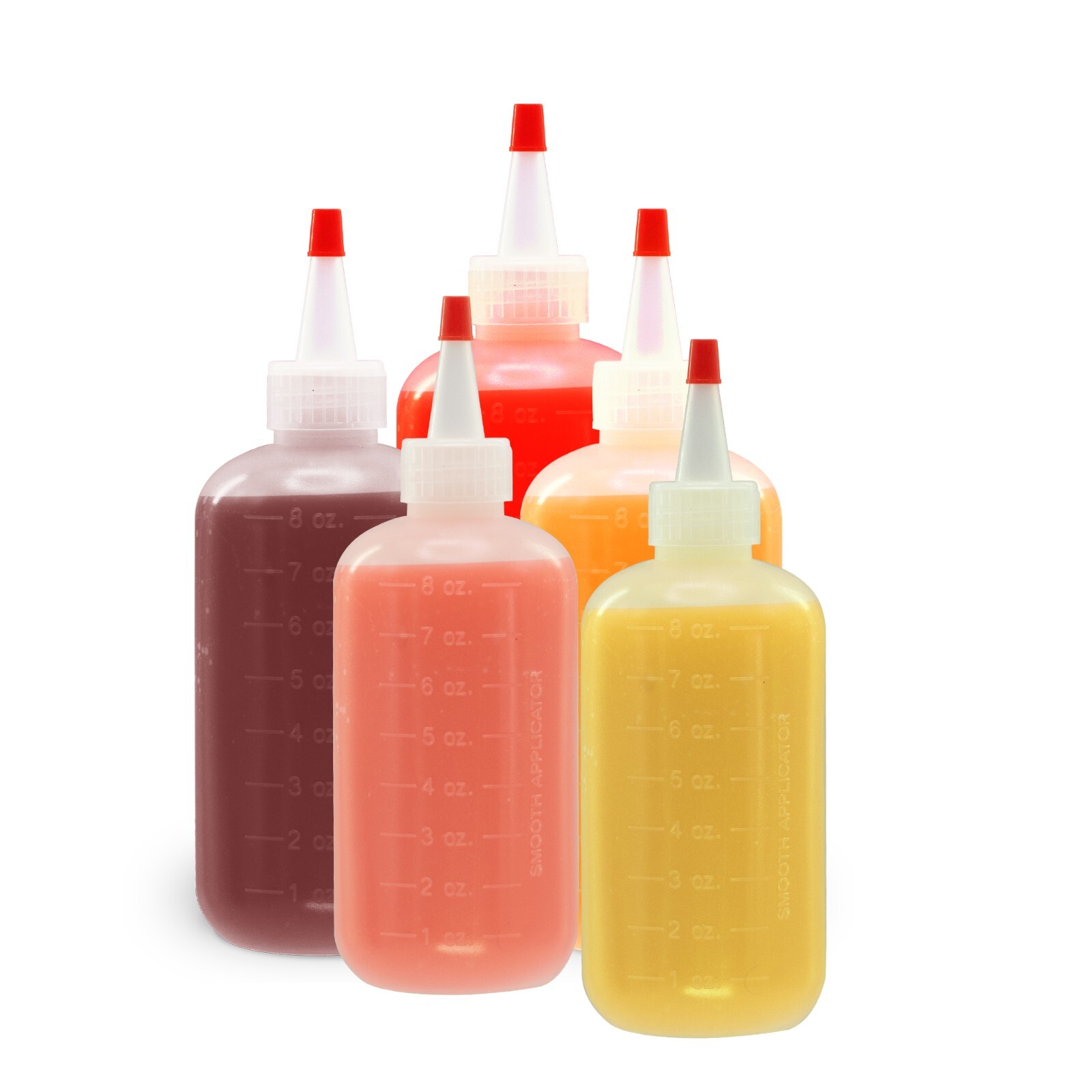 5 pack of 8oz (240mL) Plastic Boston Round Squeeze Bottles + Yorker Caps LDPE