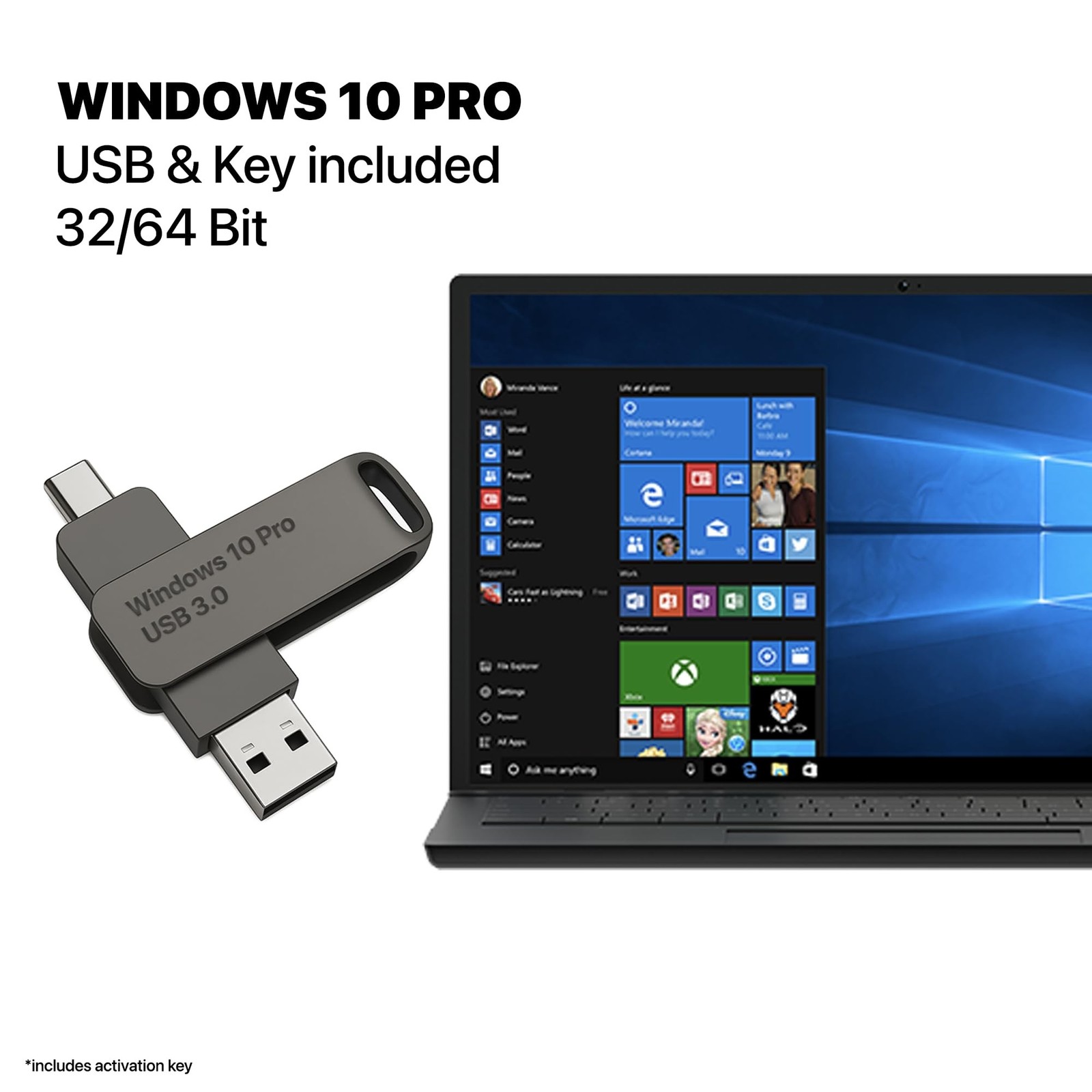 Bootable USB Type C + A Installer for Windows 10 Pro, Activation Key Included...