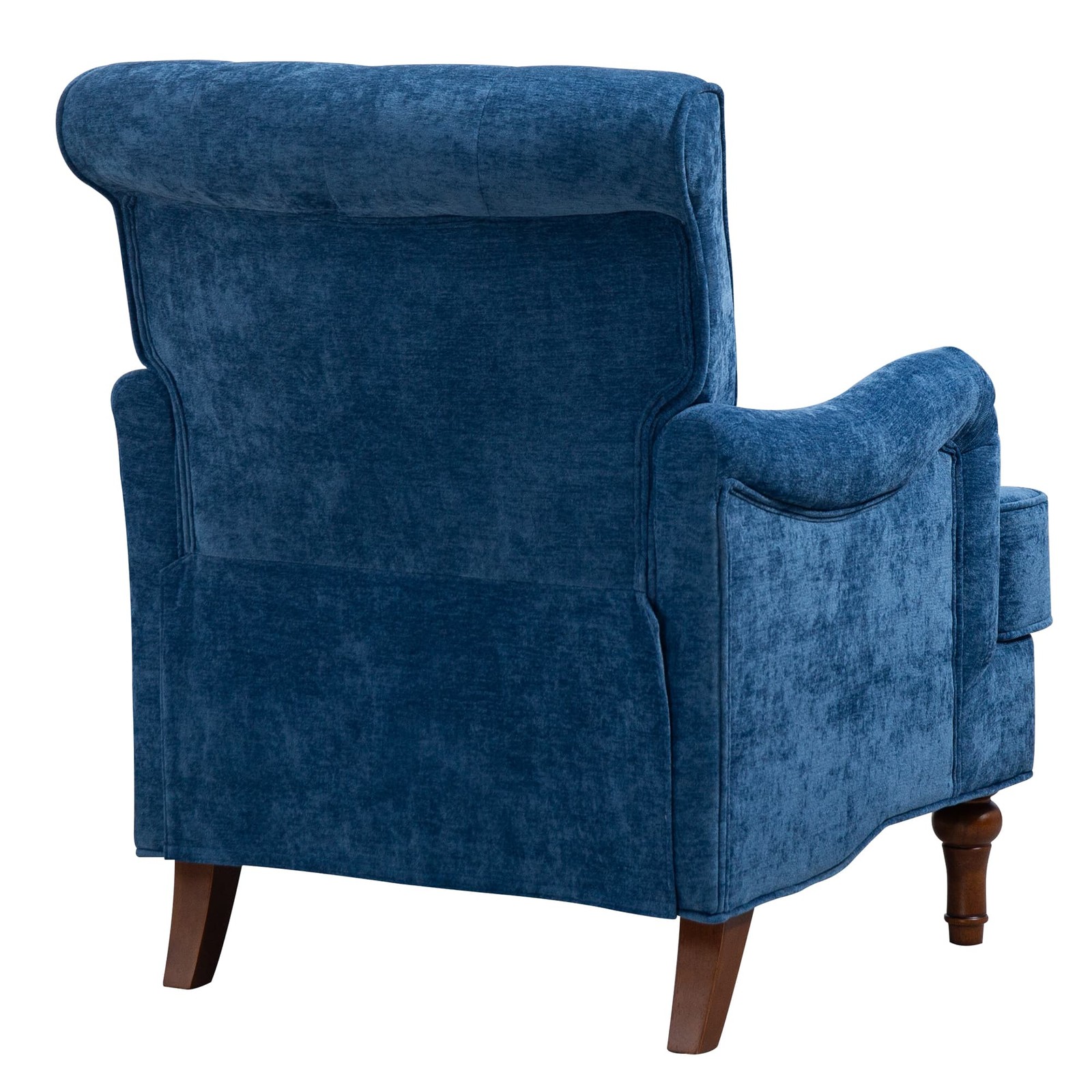 Blue Chenille Accent Chair 300LBS Upholstered Springs Cushions Retro Wooden Legs