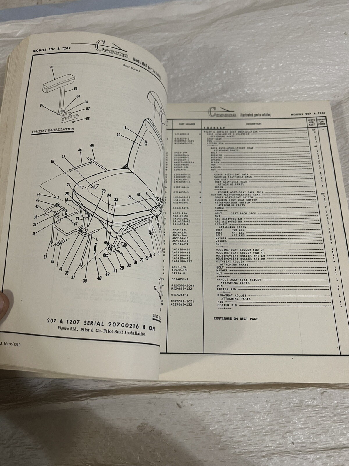 1969 Thru 1973 cessna skywagon 207 parts catalog Book