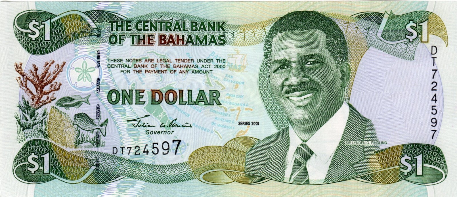 Banknote Bahamas P69 1 Dollar 2001