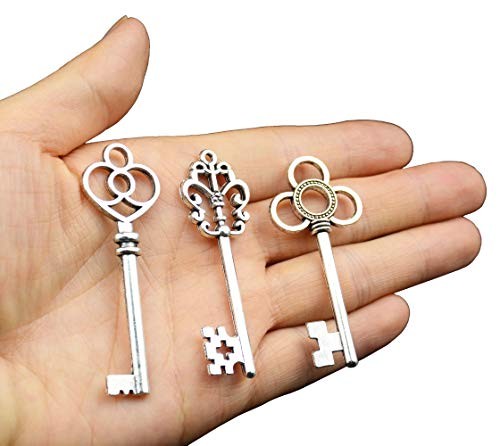 Mixed Set of 30 Large Skeleton Keys in - Set of 30 Keys Antique Silver