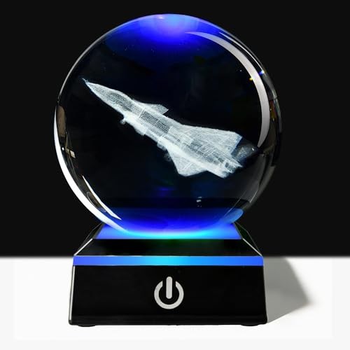 3D Crystal Ball Airplane with Variable-Color Light Base, Night Light, airplane
