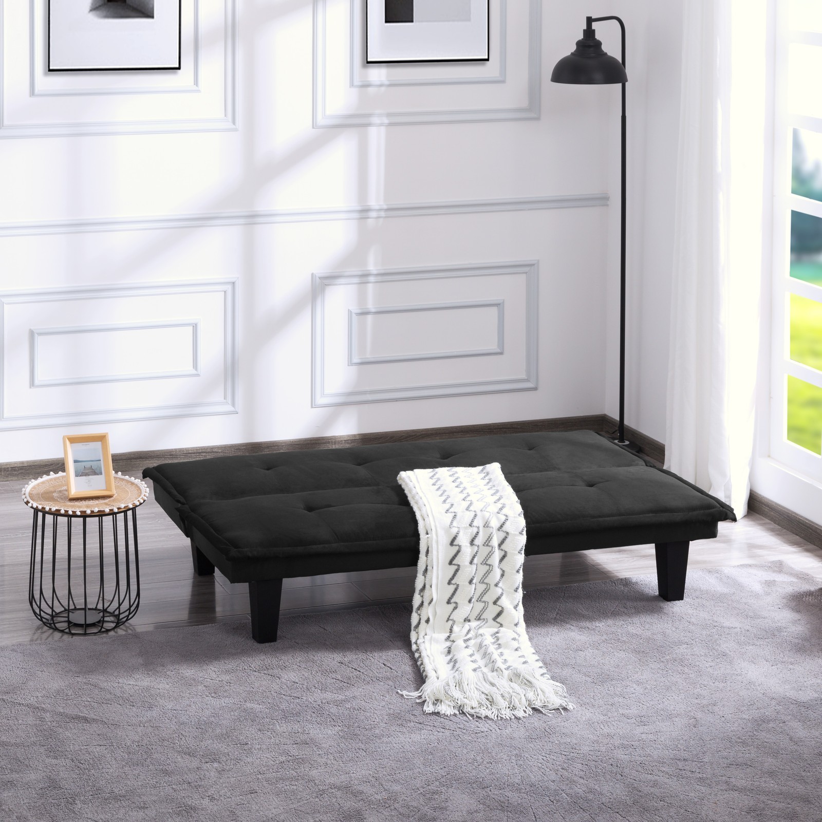63.8" Faux Suede Futon Sofa Bed 3-Position Adjustable Twin Sleeper Convertible