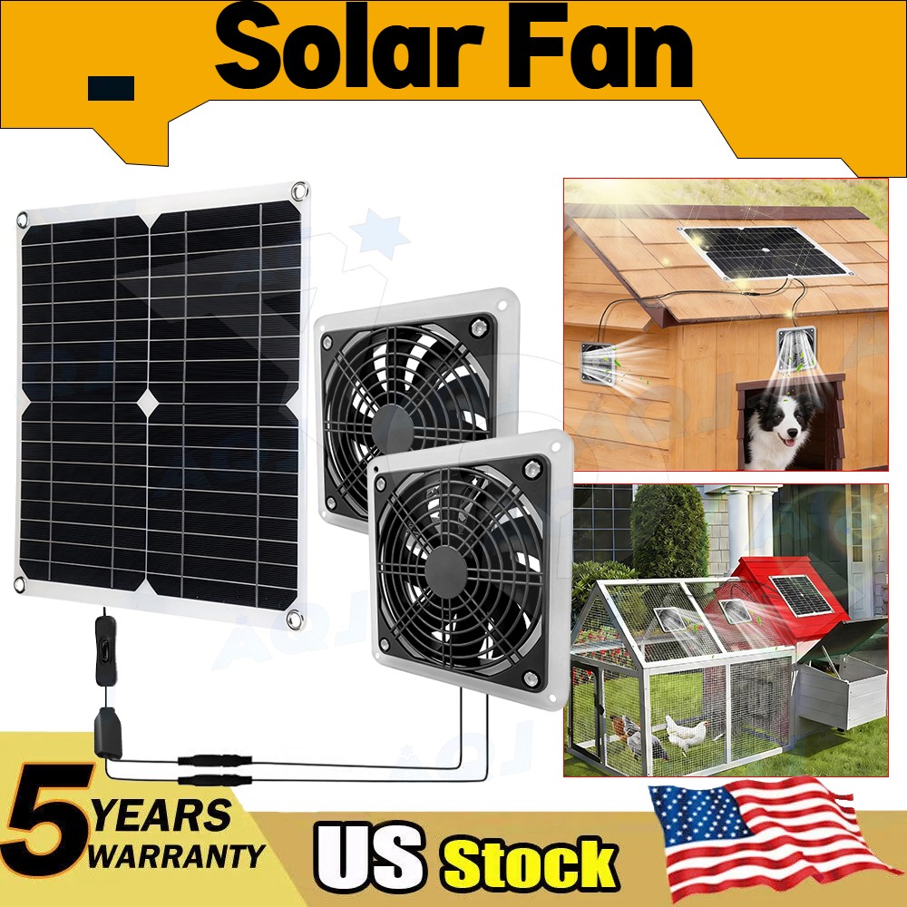 Solar Powered Fan Kit Solar-Panel Fan Waterproof DC Exhaust Fan for Chicken Coop
