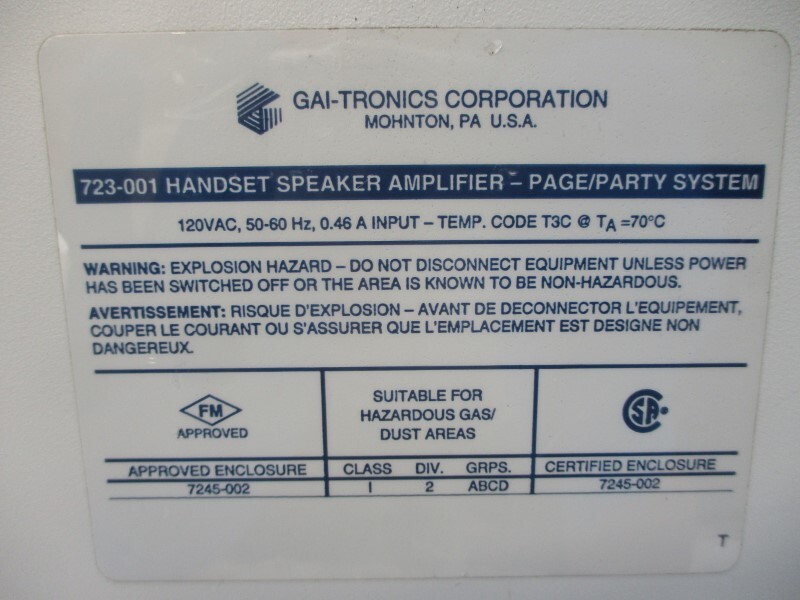 GAI-TRONICS 723-001 120VAC 0.46A UNMP