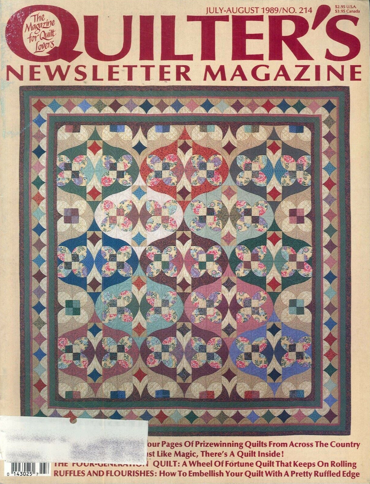 Quilter's Newsletter Magazine Aug 1989 Pineapple Circled Wagon Ocean Waves