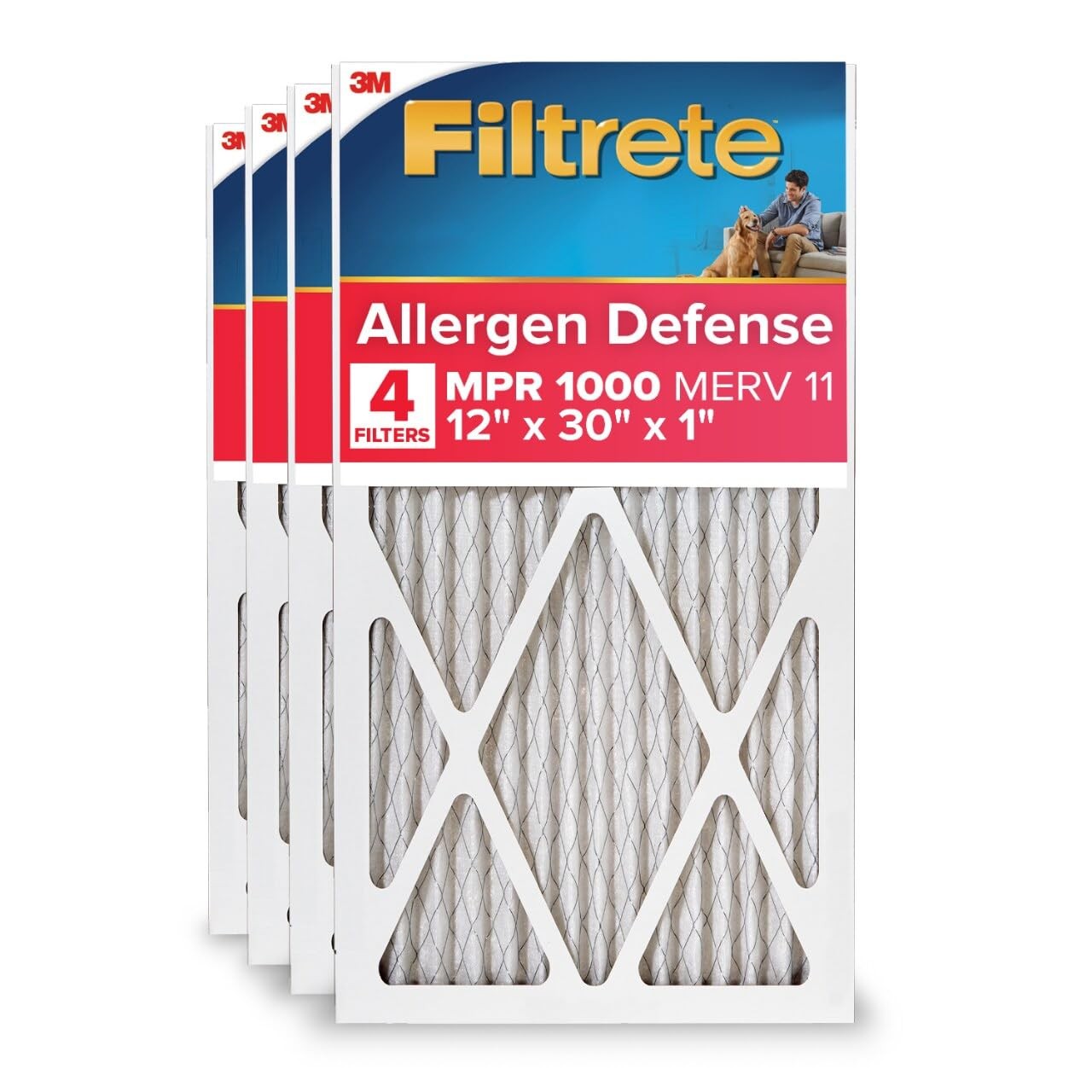 12x30x1 AC Furnace Air Filter, MERV 11, MPR 1000, Micro Allergen Defense, 3-M...