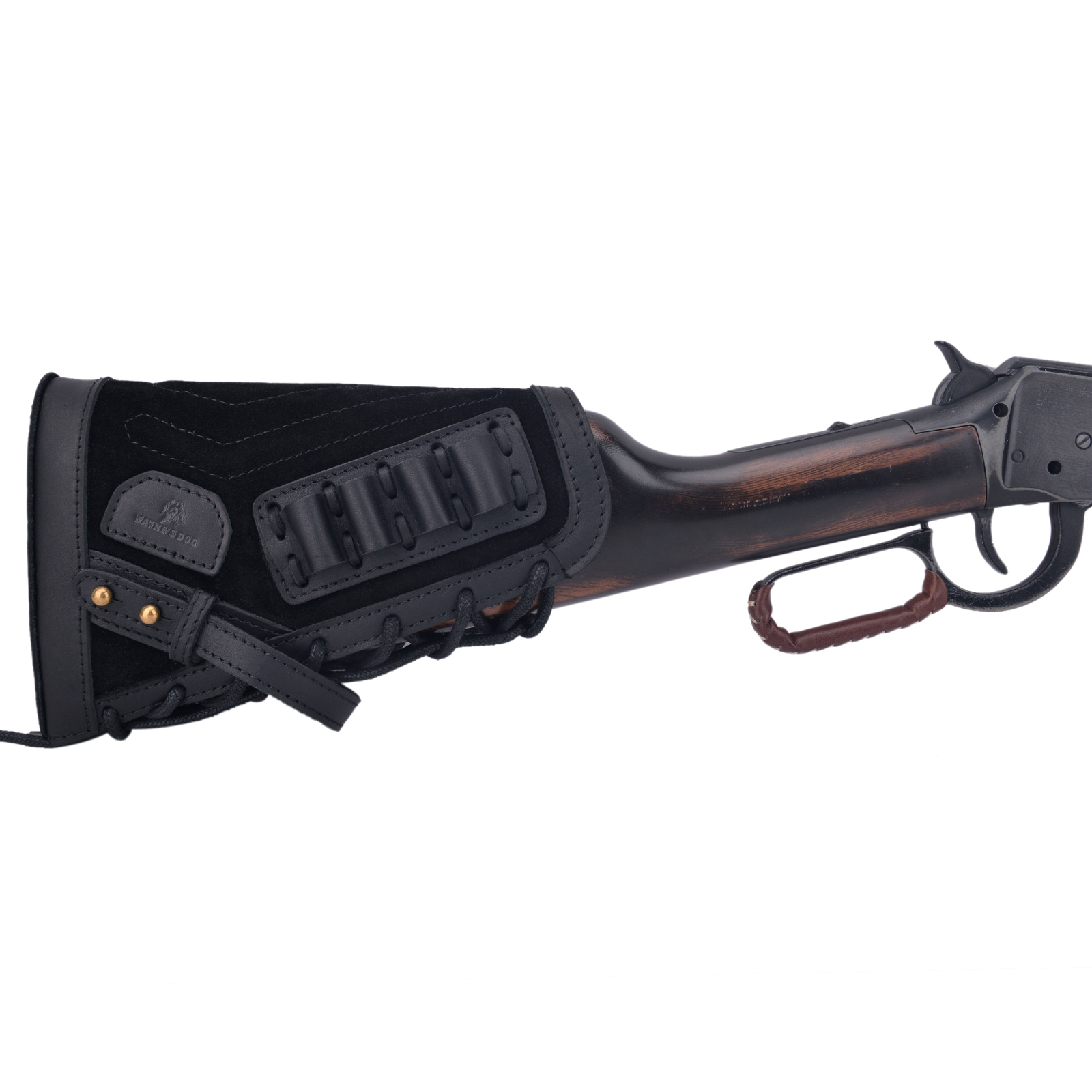 No-Drill Leather Rifle Buttstock Sleeve with Shell Holder for .22 .357 .300win