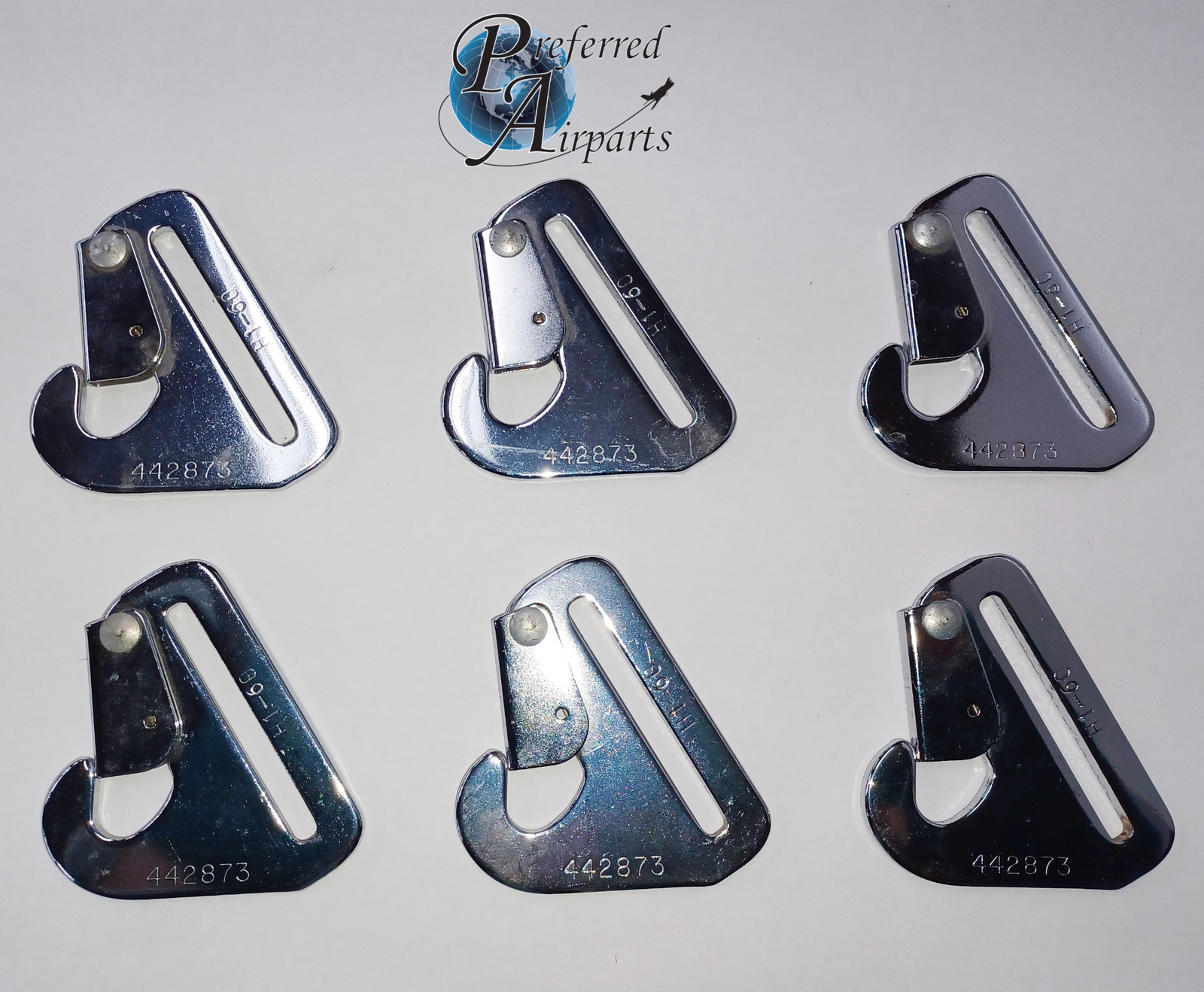 Lot of 6 New Aircraft Clip Type Seat Belt Fittings, p/n 442873