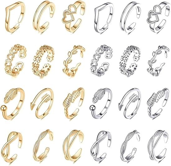 24Pcs Open Toe Rings Set for Women Adjustable Band Knuckle Ring Arrow...