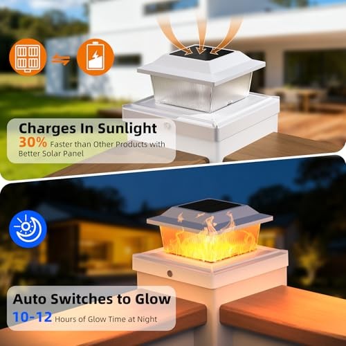 Solar Post Cap Lights Outdoor Flickering Flame Light Fit for 8 Pack White