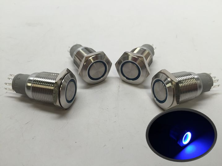 Pactrade Marine 4 of Blue LED Ultra Flush Light On-Off Push Switch Ring Button