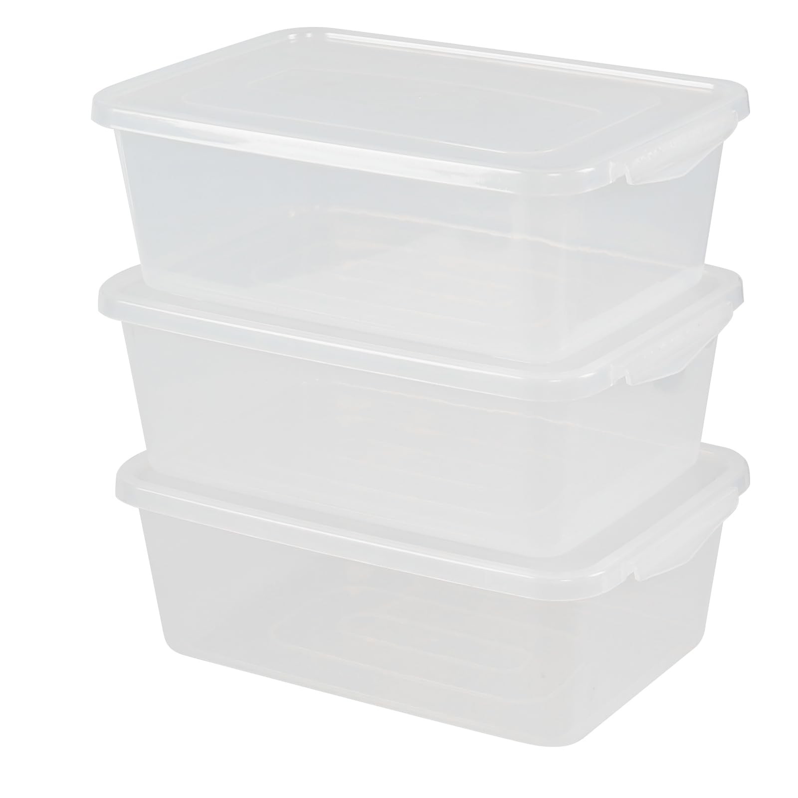 Clear Lidded Storage Bins Small Totes Plastic Container Box 6.5 Quart 3 PCS