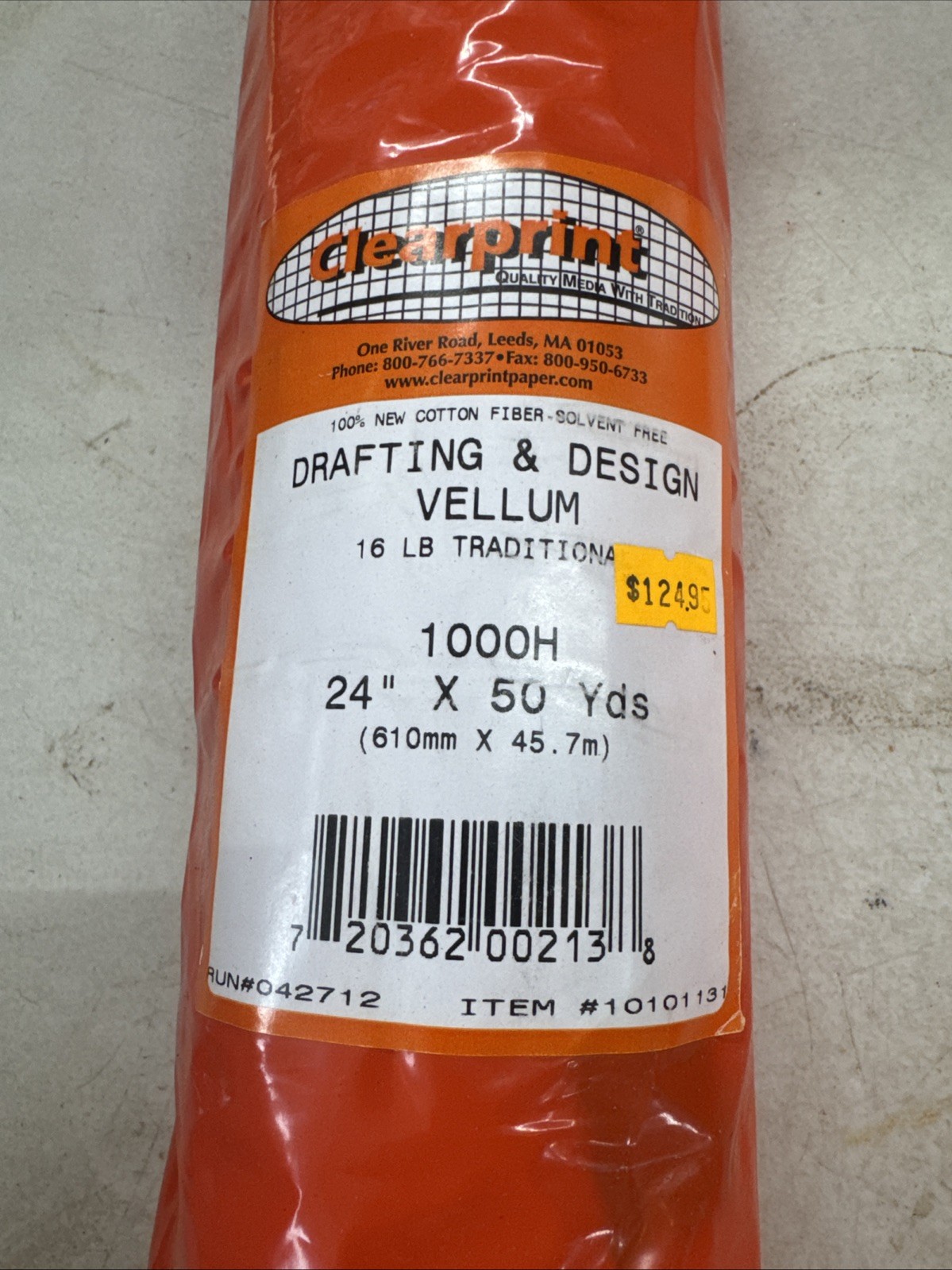 Clearprint  1000H 24” x 50 yd Vellum, 16lb Grid New Old Stock Drafting