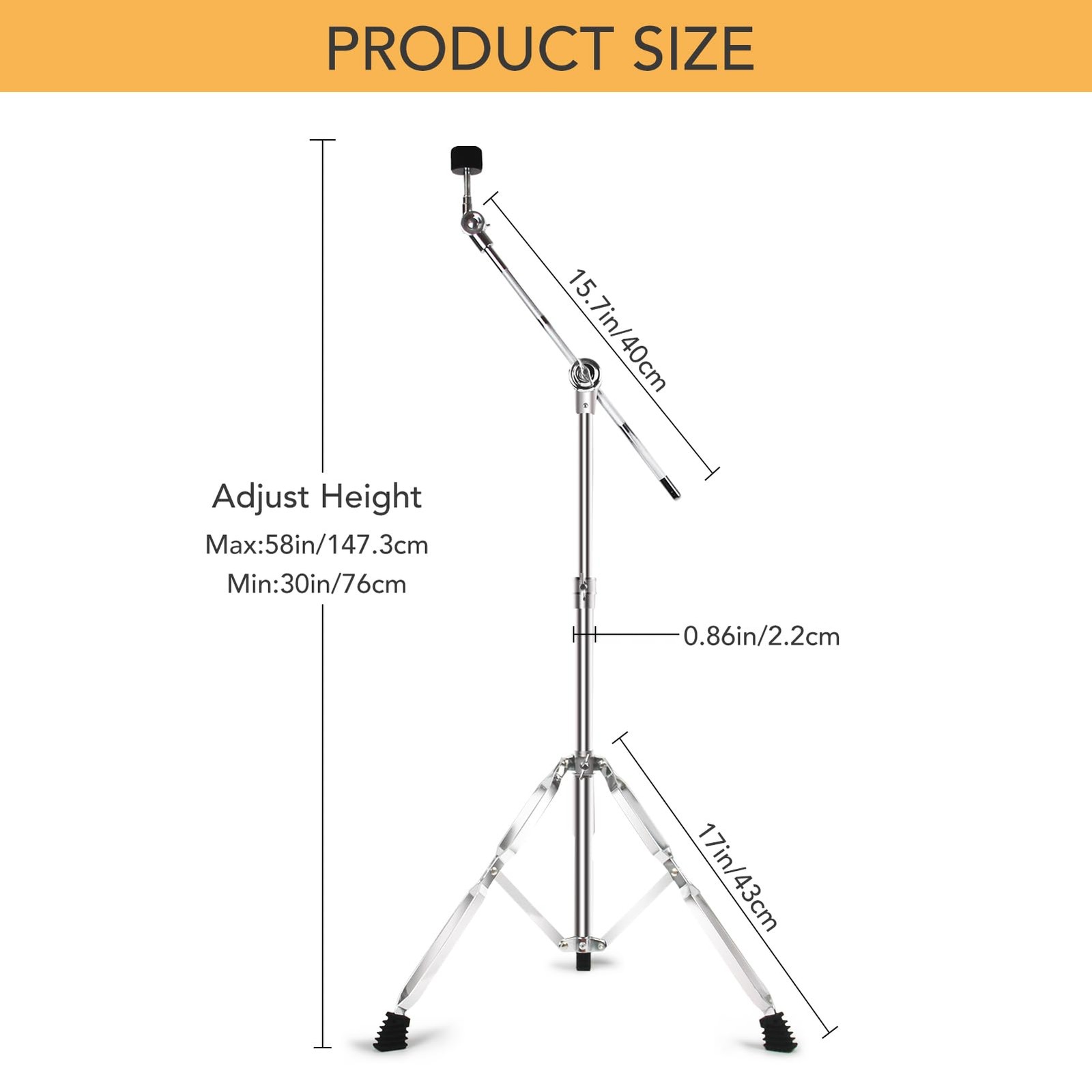 Boom Cymbal Stand, Adjustable Stand for Drum Hardware Silver