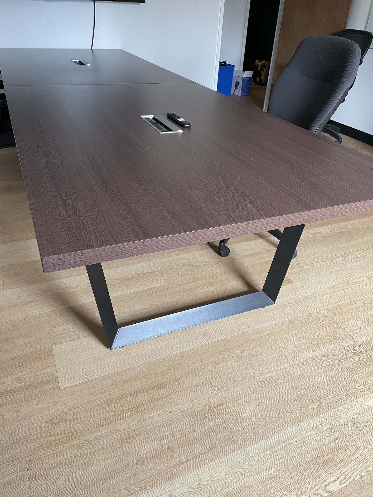 Business Conference Table - Wood Grain & Black Metal Frame - Heavy Duty
