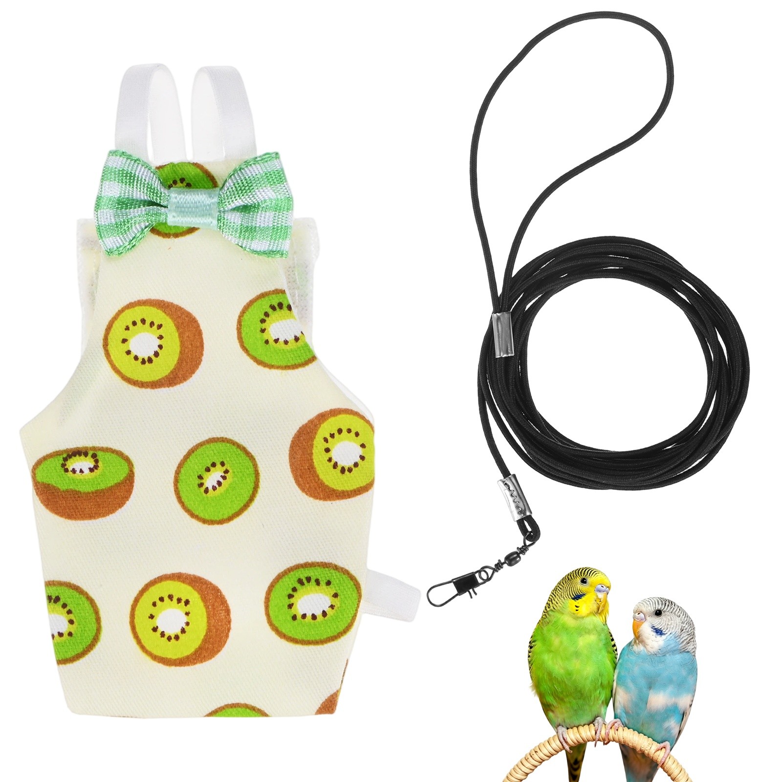 1-Pack Bird Diapers with 6.6 ft Leash Reusable Pet Parrot Nappy [Green, S]