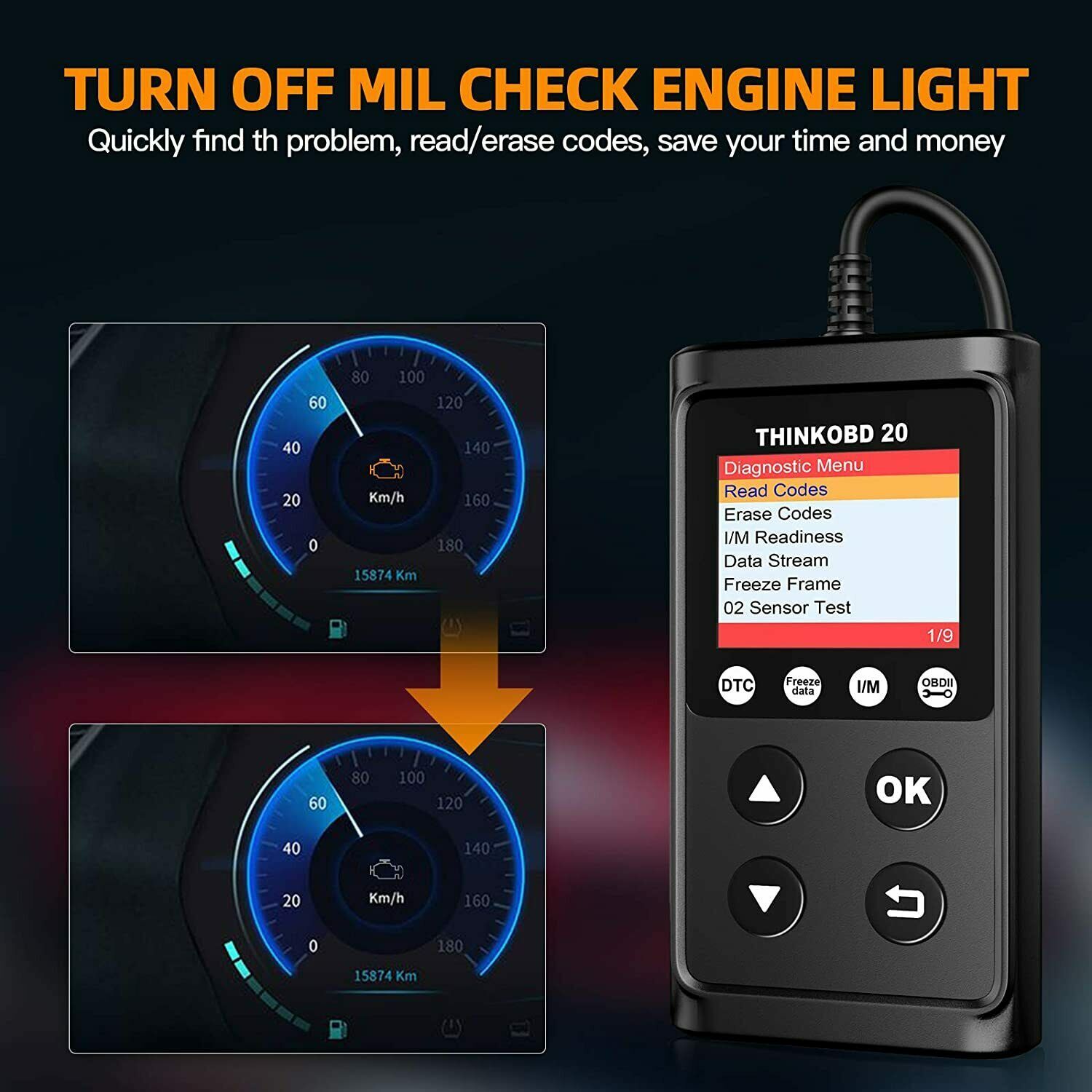 ThinkOBD 20 OBD Code Reader Turn Off MIL Check Engine Diagnostic Tool DTC Lookup