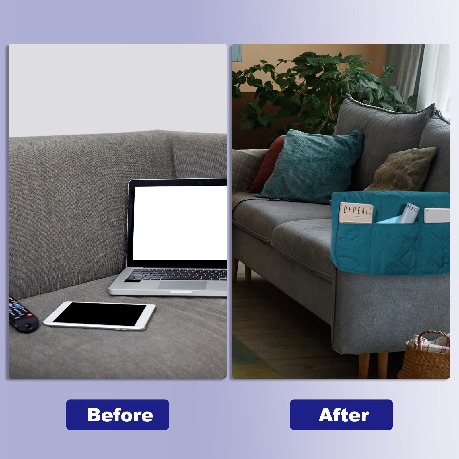 2 Pack Sofa Armrest Organizer Armchair Caddy Hanging Storage Bag Blue