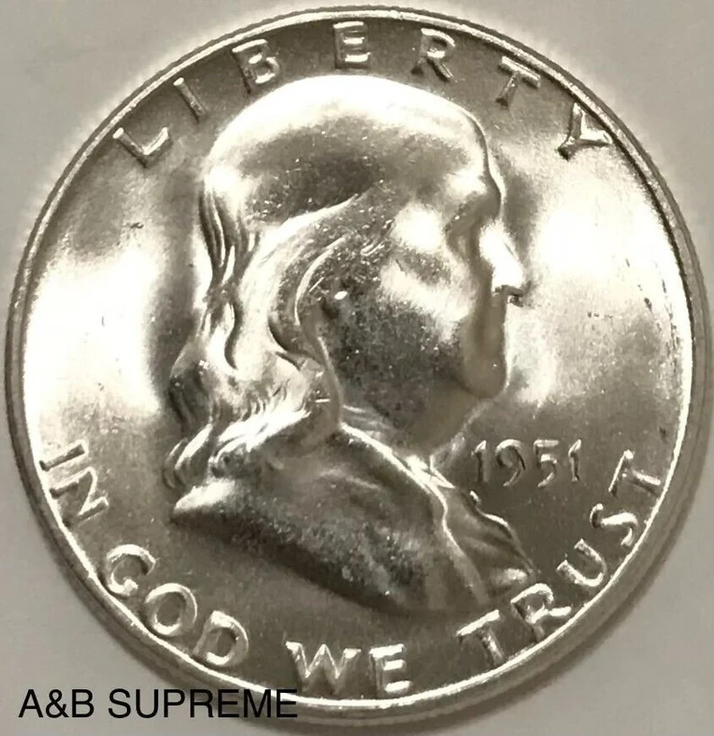 1951 S FRANKLIN HALF DOLLAR FROM OBW ROLL ESTATE HOARD CH-GEM BU UNC. 90% SILVER