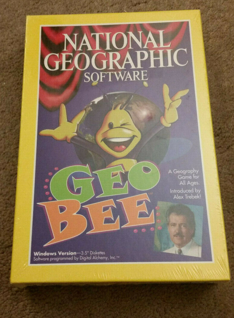 1995 National Geographic Software Geo Bee Windows PC 3.5” Diskette Alex Trebek