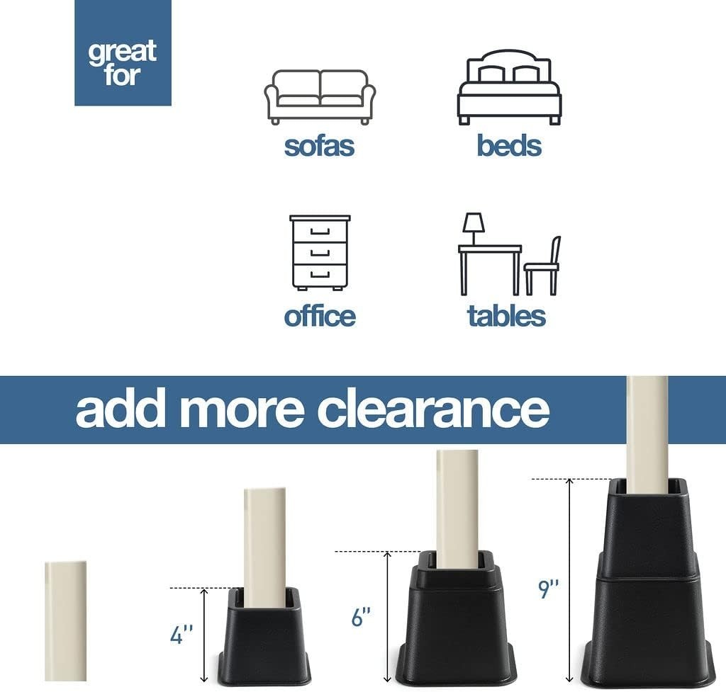 Adjustable Bed Risers - Elevation in 3, 5 or 8 Inch - Heavy Duty Stackable Fu...