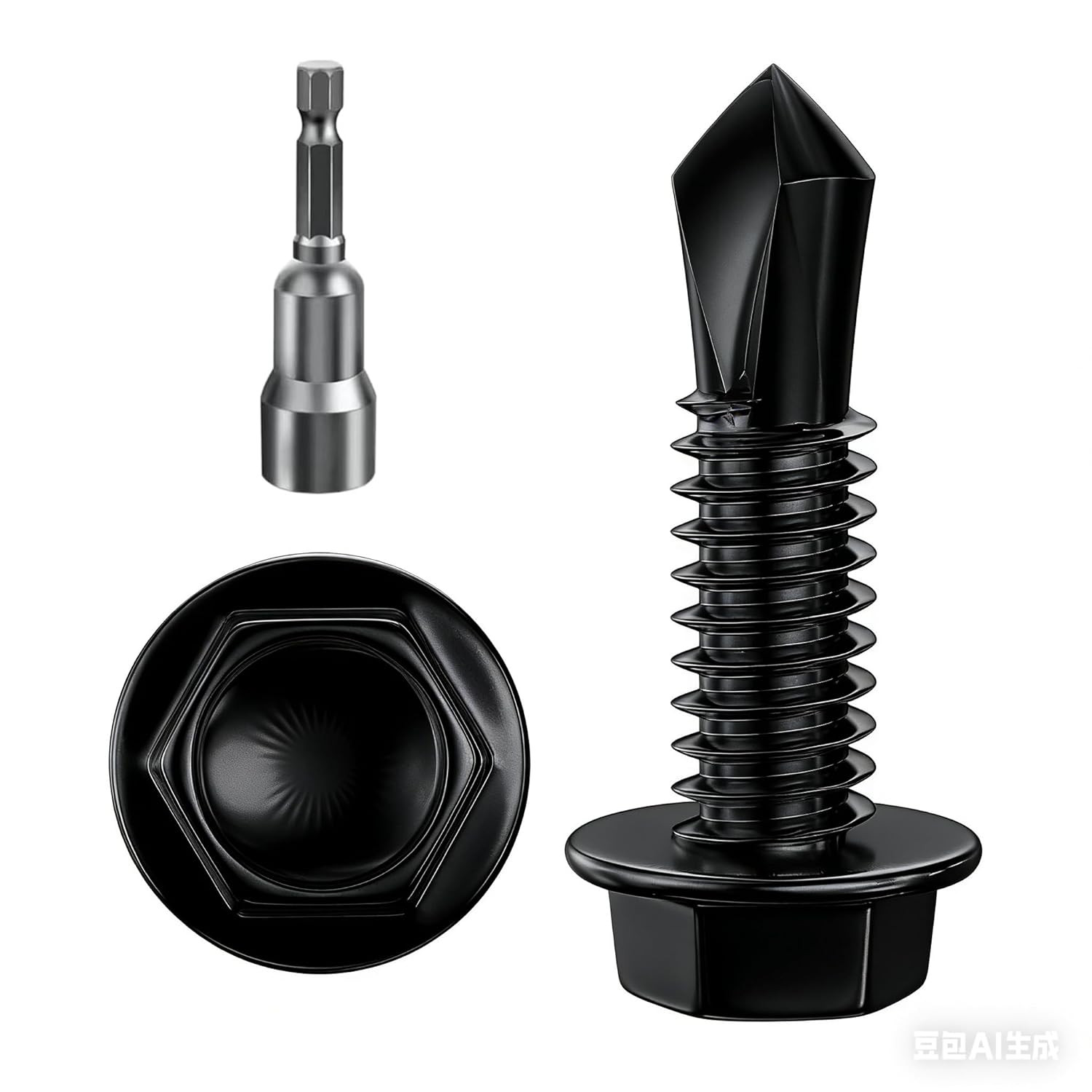 (300Pcs) #8×3/4" Black Hex Washer Head Self Drilling Screws, 410 Stainless Steel