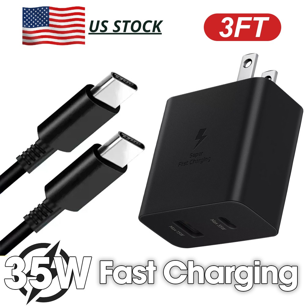 3ft Cable +35W PD Power Adapter Duo Wall Charger For Samsung S24 S23 S22 S21 S20