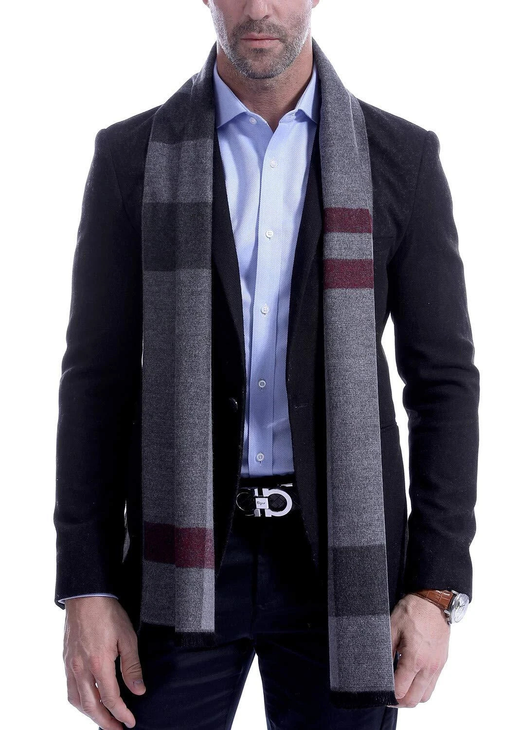 Men's Winter Scarf Soft Long Cashmere Feel Scarves for Men with Fringes Tarta...