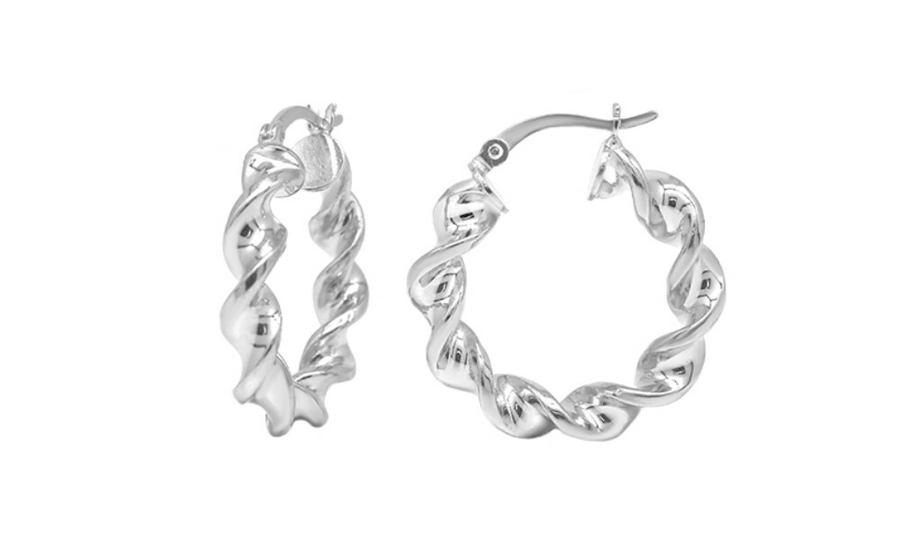 925 Solid Sterling Silver 25MM Twisted Hoop Huggie Earrings For Women -3 Colors